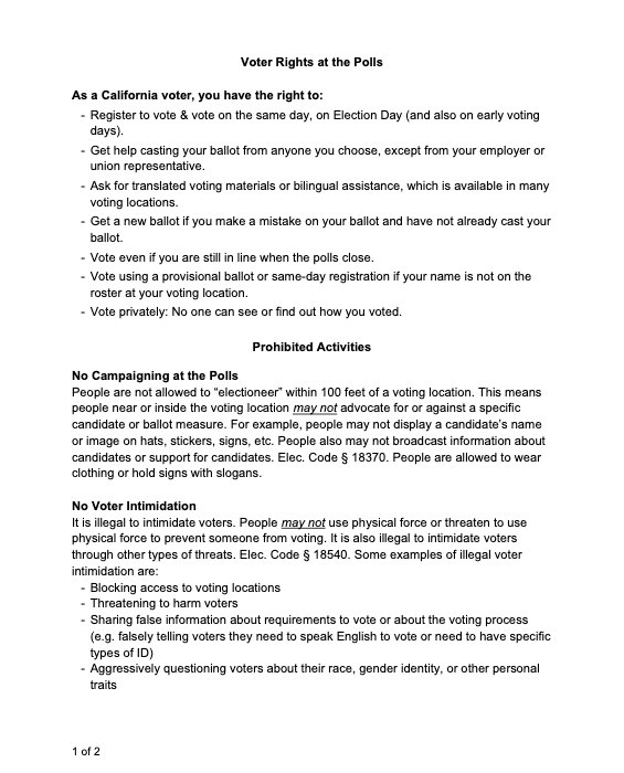 CA Voter Rights at the Polls (from Asian Law Caucus)