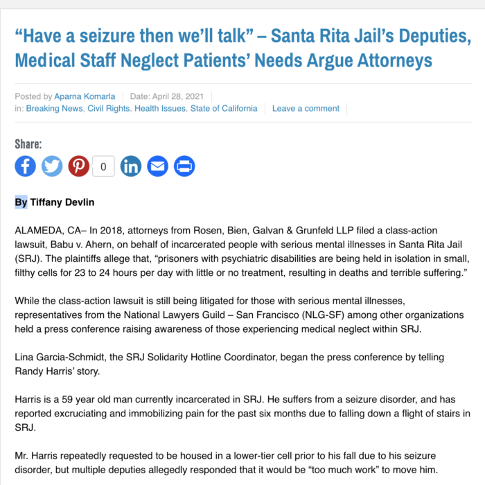 “Have a seizure then we’ll talk” – Santa Rita Jail’s Deputies, Medical Staff Neglect Patients’ Needs Argue Attorneys