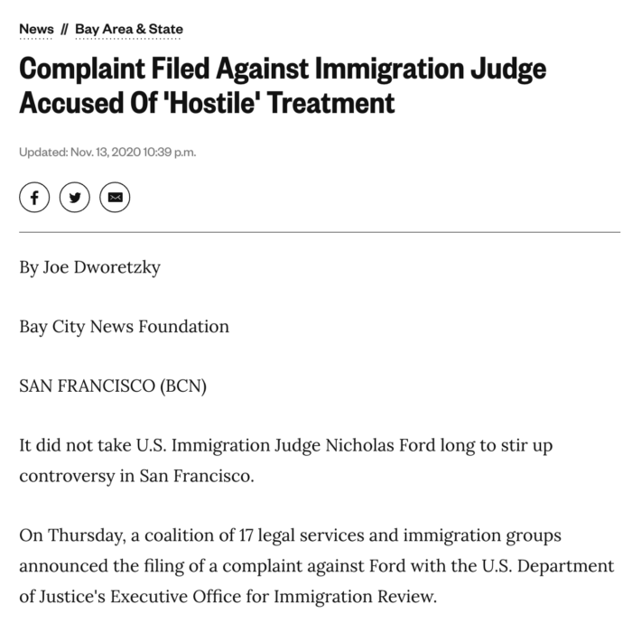 Complaint Filed Against Immigration Judge Accused Of 'Hostile' Treatment