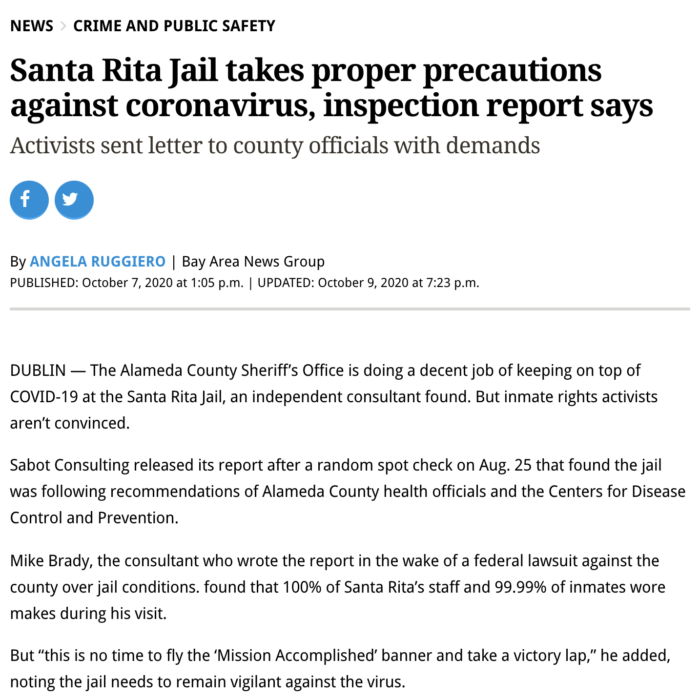 Santa Rita Jail takes proper precautions against coronavirus, inspection report says